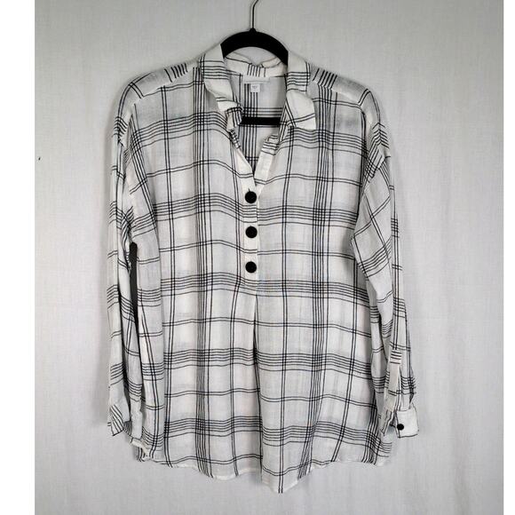 J.Jill Flannel White and Black Long Sleeve Size Large - Picture 1 of 9